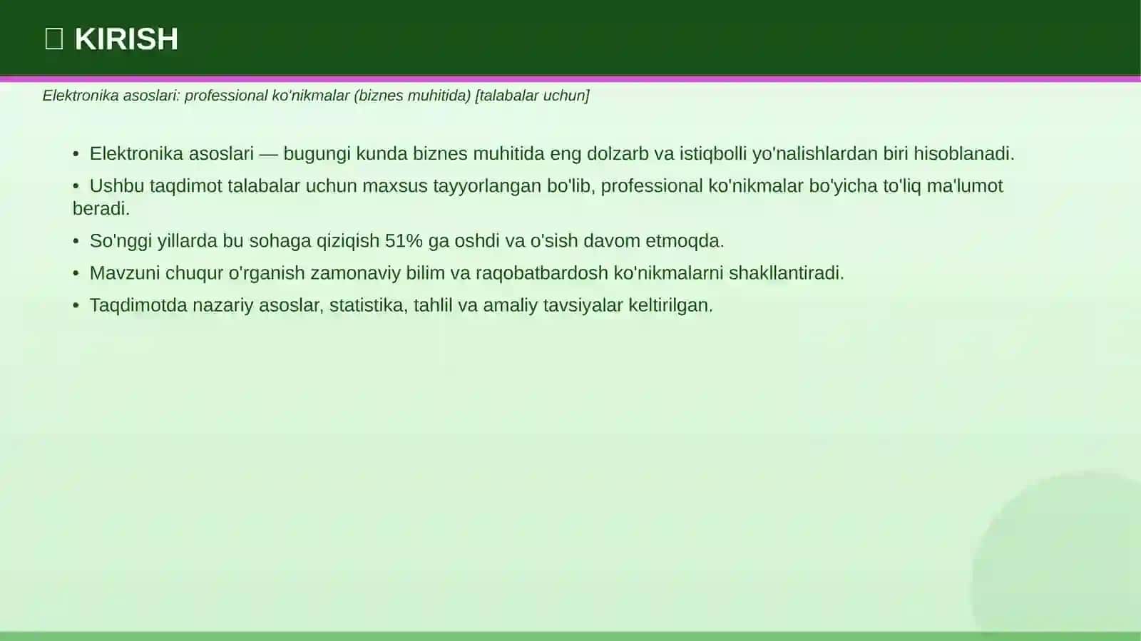 Elektronika asoslari: professional ko'nikmalar (biznes muhitida) 3