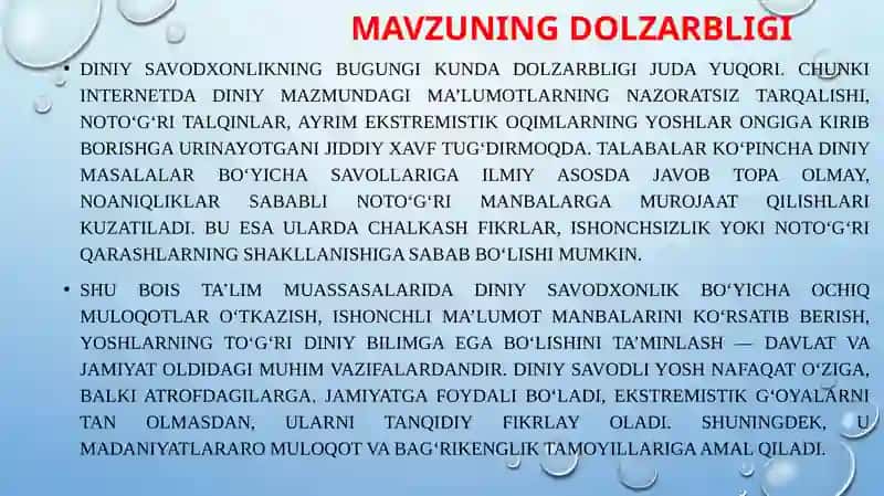 Diniy savodxonlikning talabalar orasidagi o‘rni 3