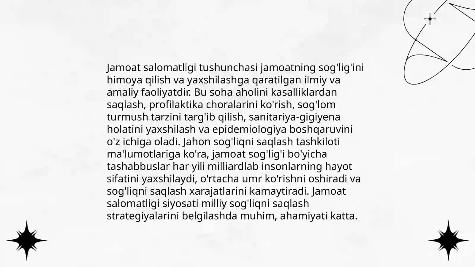 Jamoat salomatligi va sog’likni saqlashni tashkil etish modulining o’rni, asosiy komponentlari 3