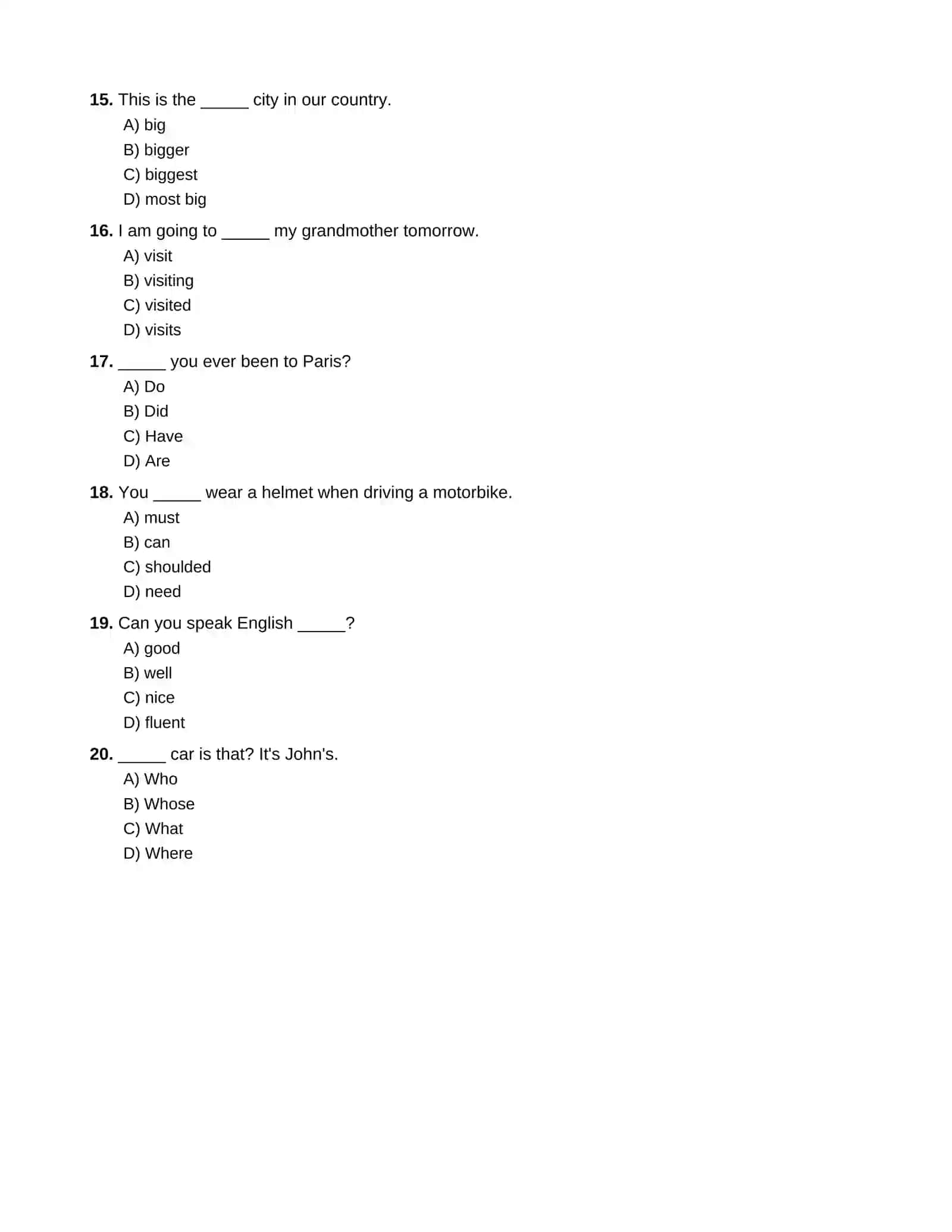 Ingliz tili testi: Beginner dan Elementary bosqichiga o'tish uchun testlar to'plami va javoblari 3