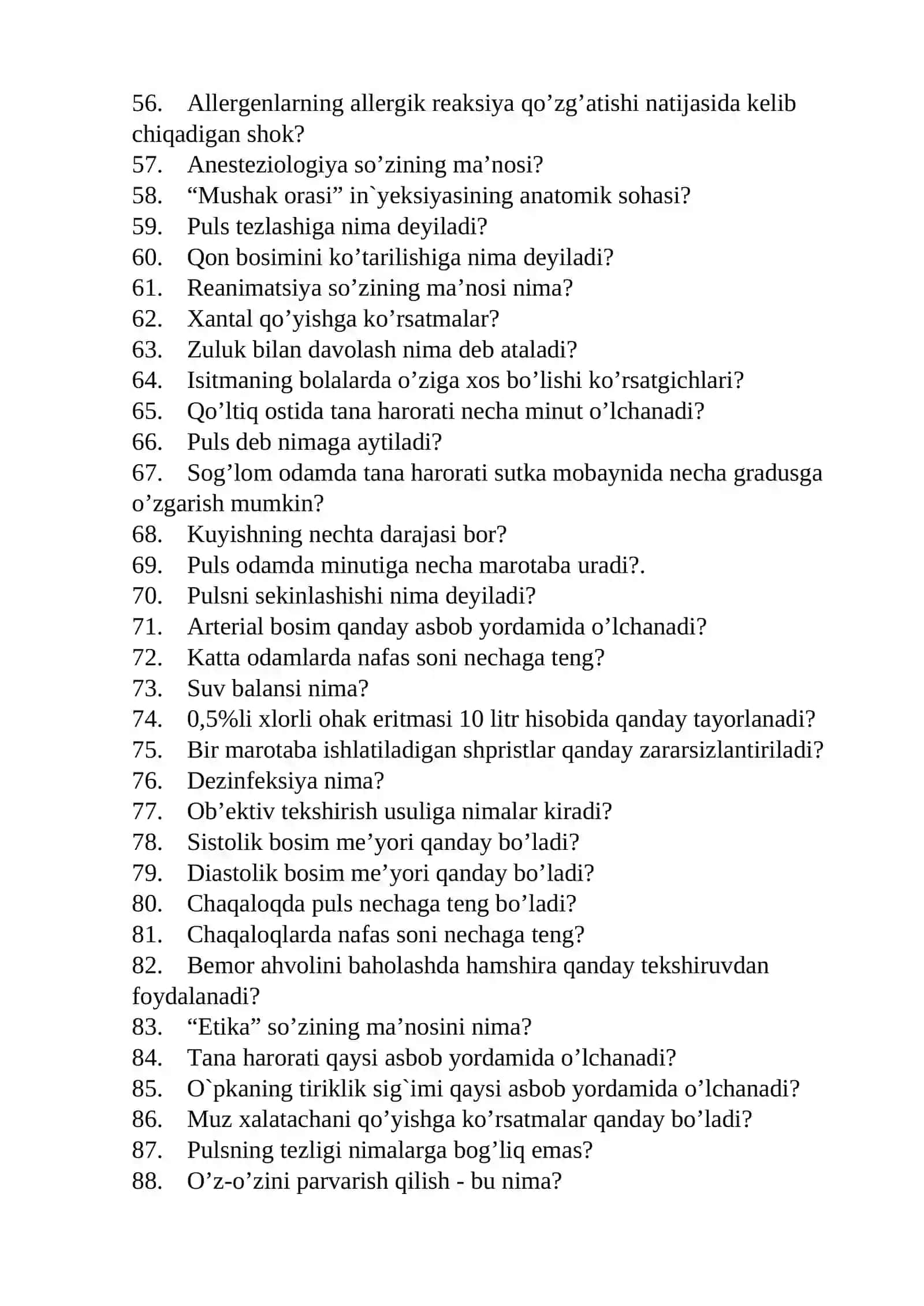 Argos suhbat sog'liqni saqlash (O‘rta tibbiyot xodimlari uchun) suhbat savollari 3