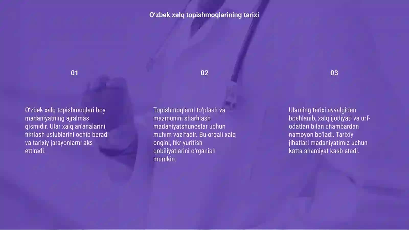 O‘zbek xalq topishmoqlarini to‘plash va mazmuni sharhlab tahlil qilish 3