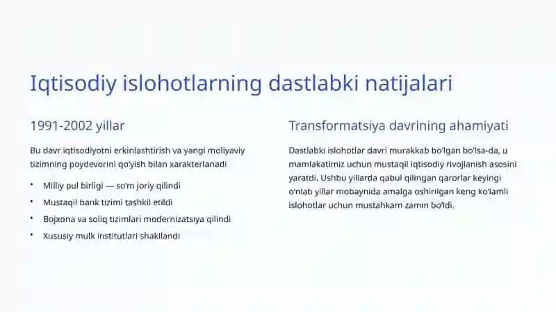 Iqtisodiy islohotlarning natijalari: Oʻzbekistonning yangi iqtisodiy davri 3