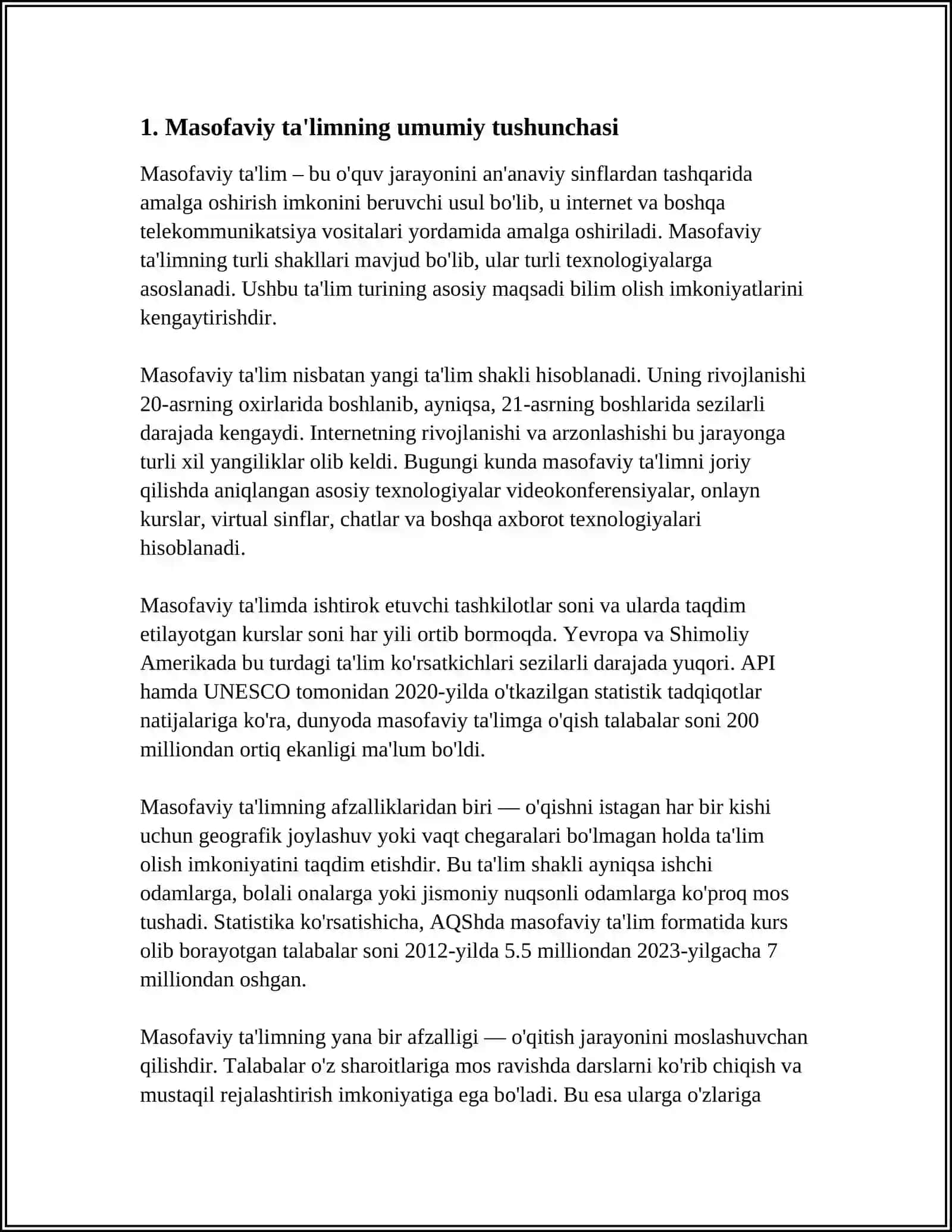 MASOFAVIY TA’LIM TO‘G‘RISIDAGI UMUMIY TUSHUNCHALAR. IMKONIYATLAR VA AFZALLIK TOMONLARI 3