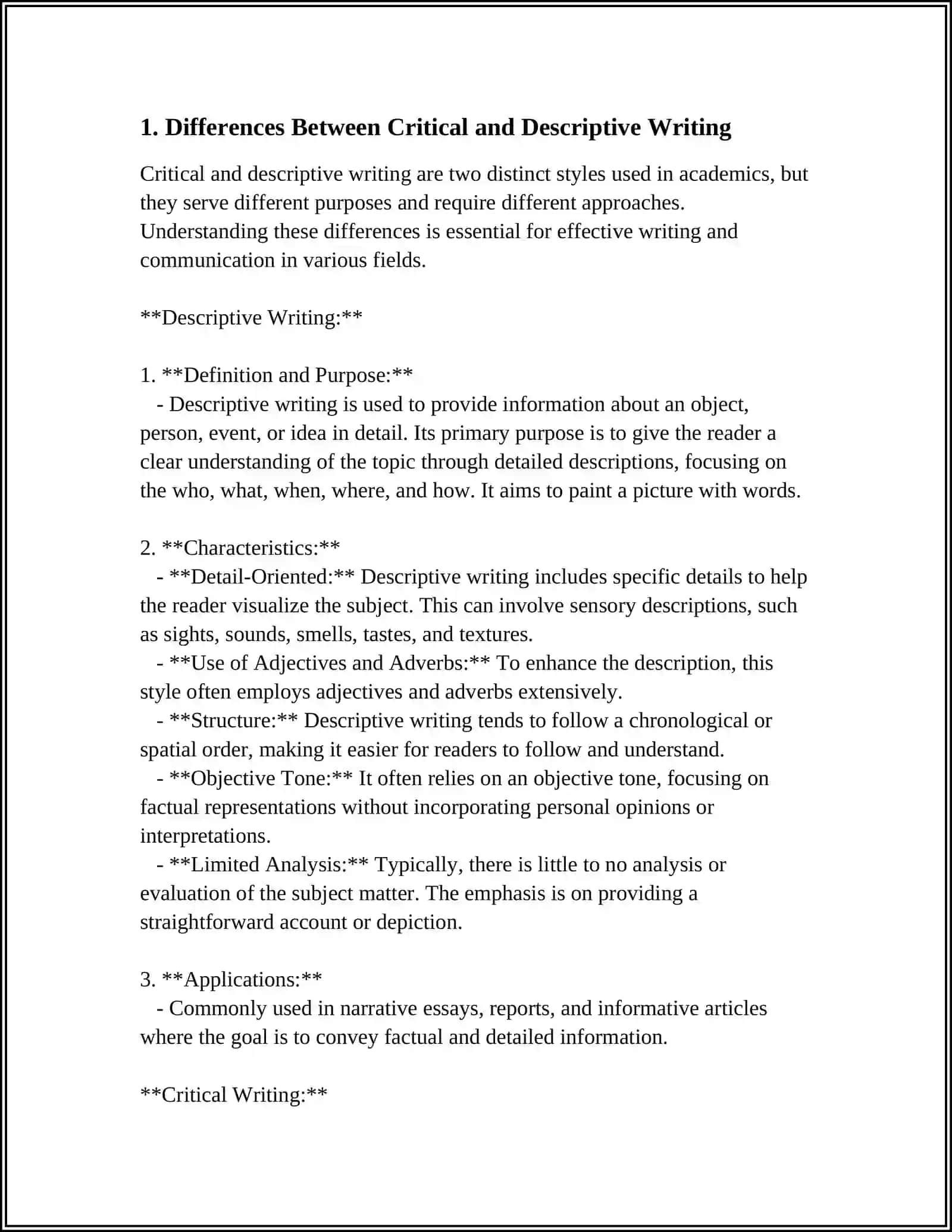 IDENTIFYING CRITICAL AND DESCRIPTIVE WRITING 3