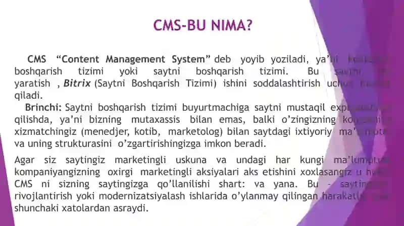 Cms-kontentni boshqarish tizimlari.Cms xaqida. 3