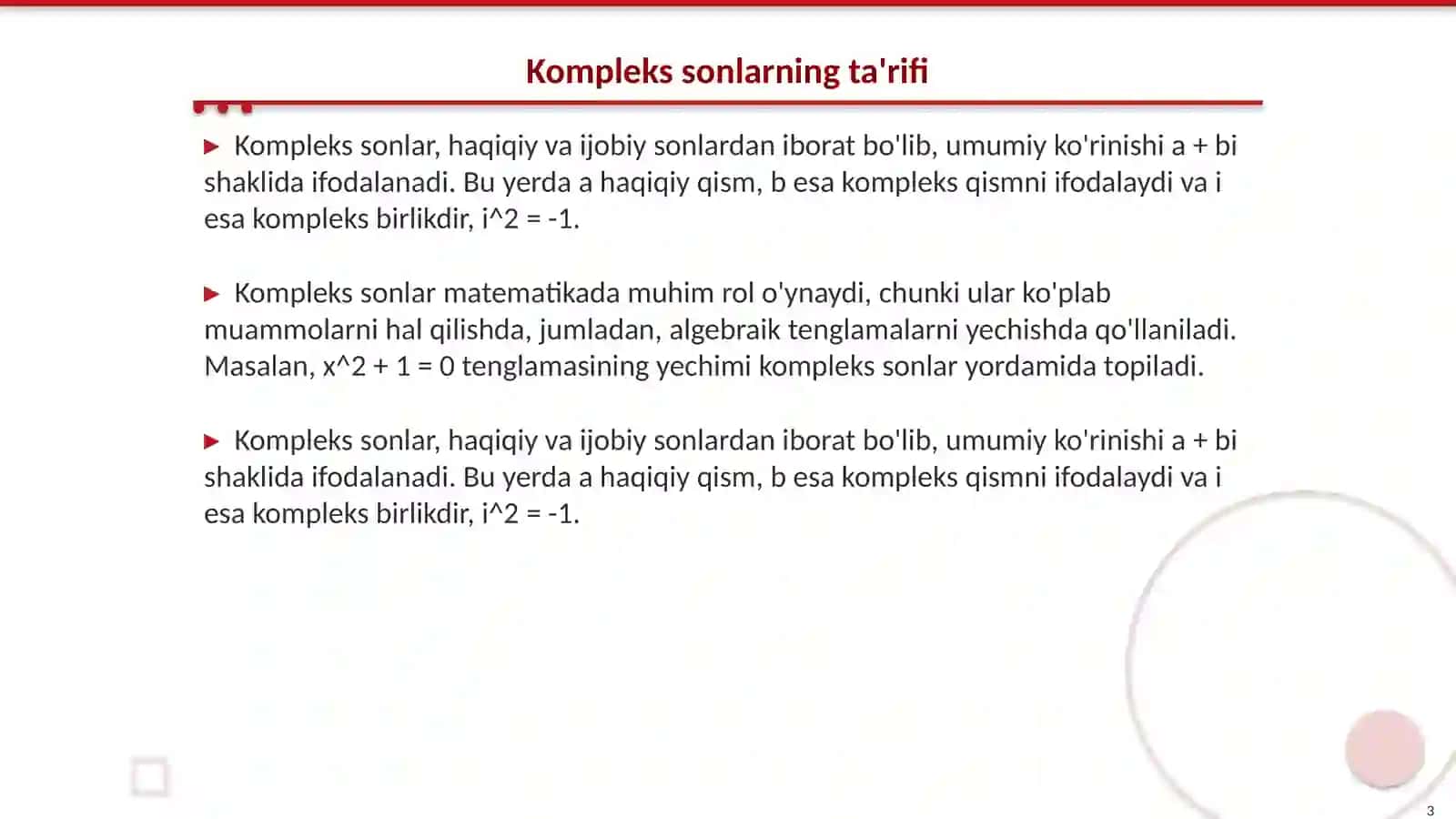 Kompleks sonlar 3