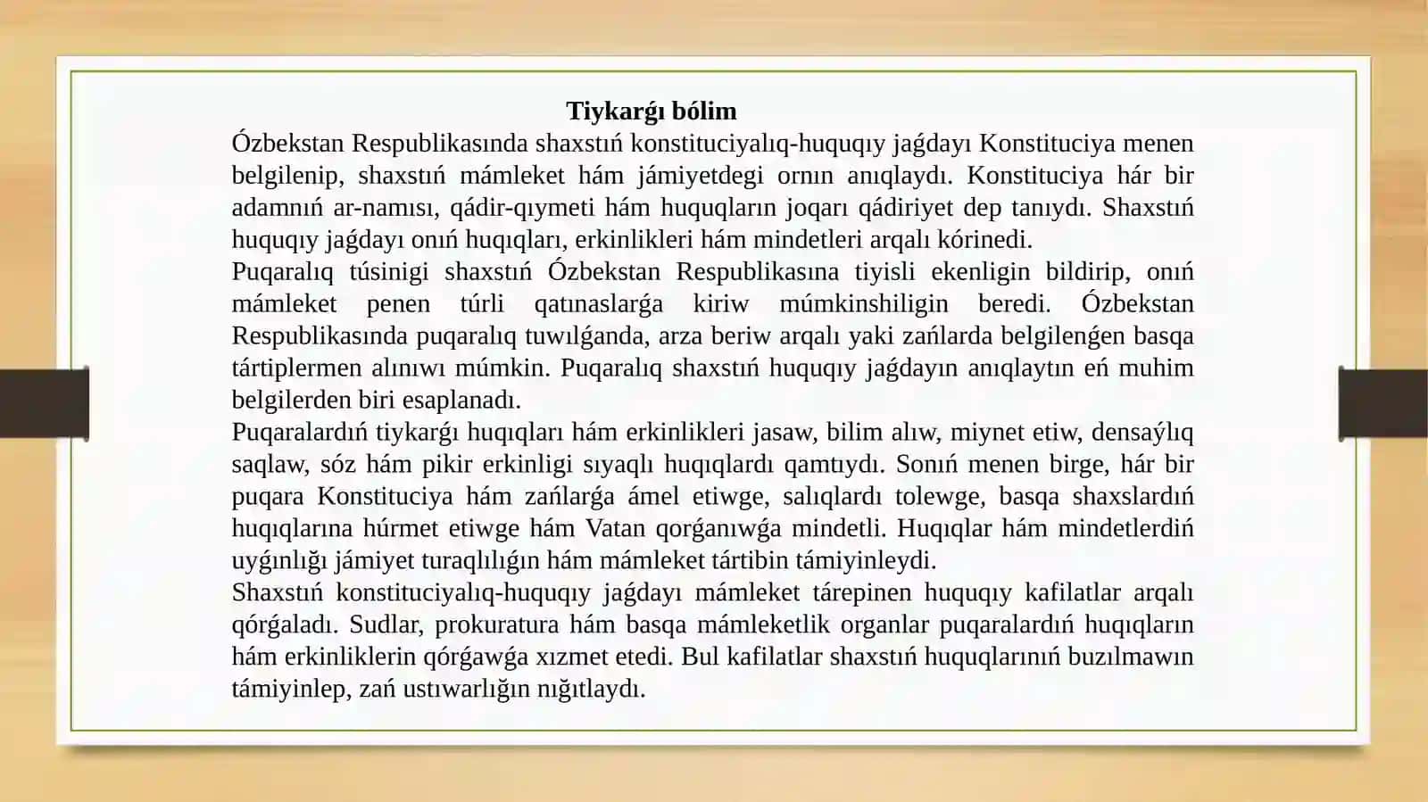 Ózbekstan Respublikasında shaxstıń konstituciyalıq-huquqıy jaǵdayı 3