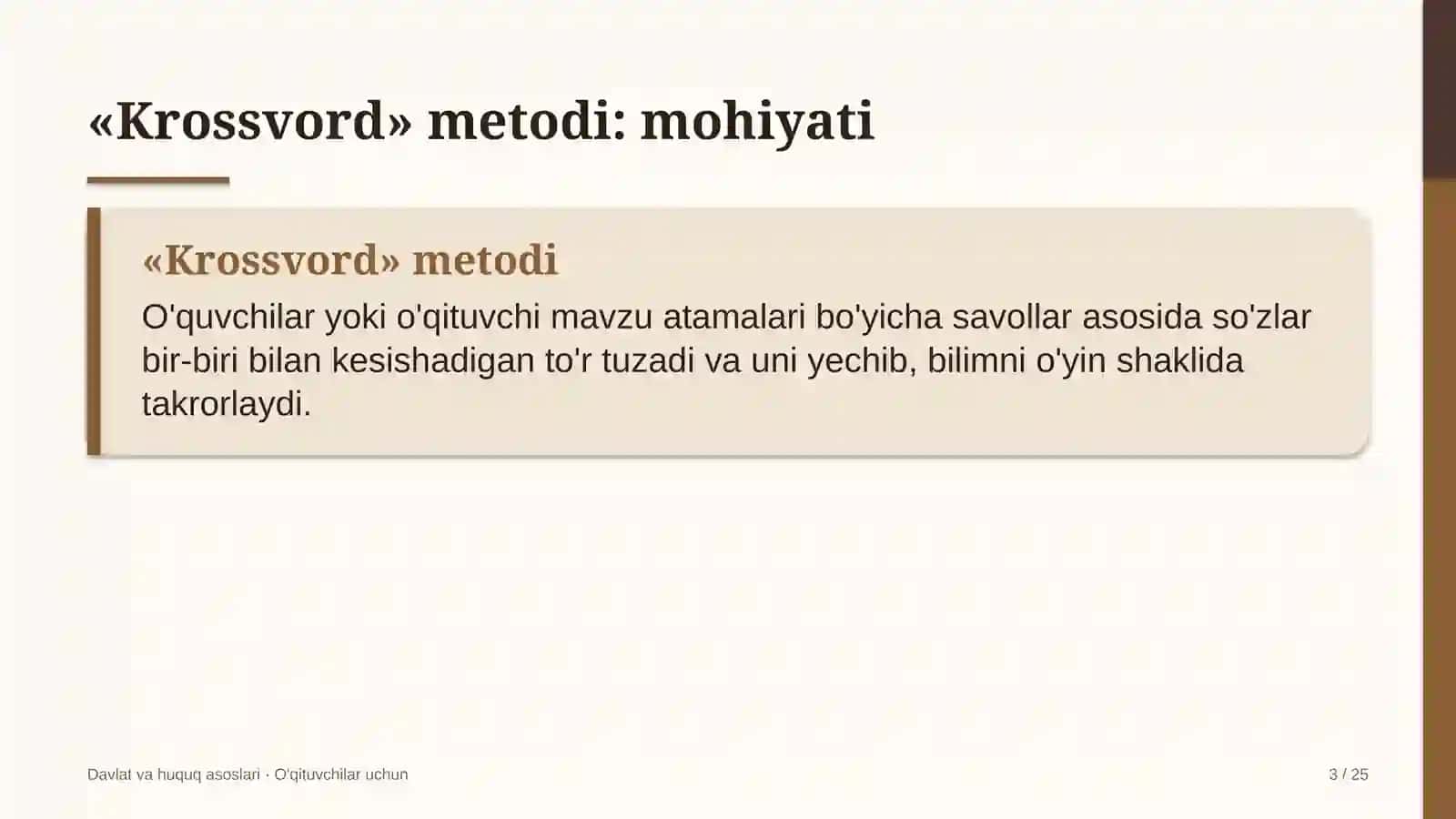 davlat va huquq asoslari darslarida krossvord metodidan foydalanish 5674 3