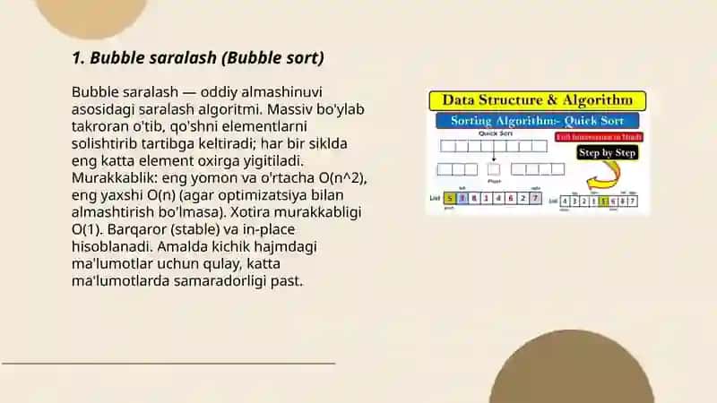 Saralash (Sorting) algoritm turlari 3