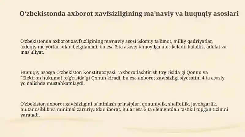 Oʻzbekistonda axbarot xavfsizligining ma’naviy va huquqiy asoslari 3