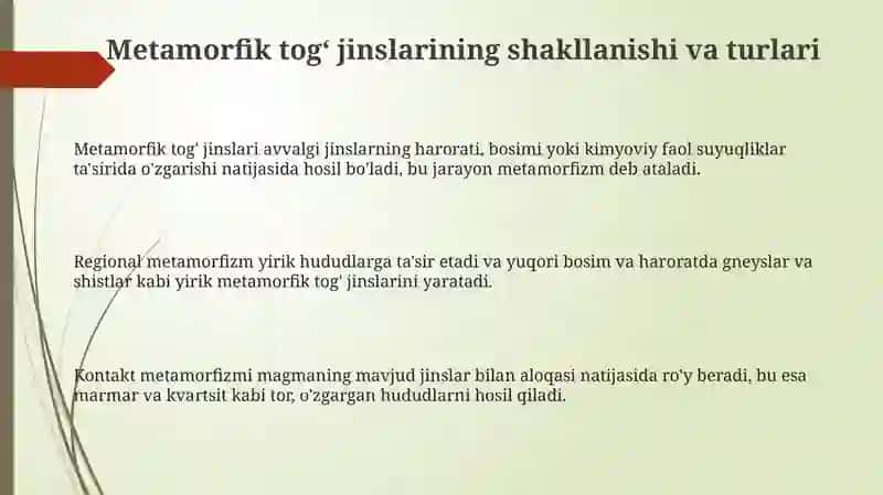 Metamorfik togʻ jinslarining shakllanishi va turlari 3
