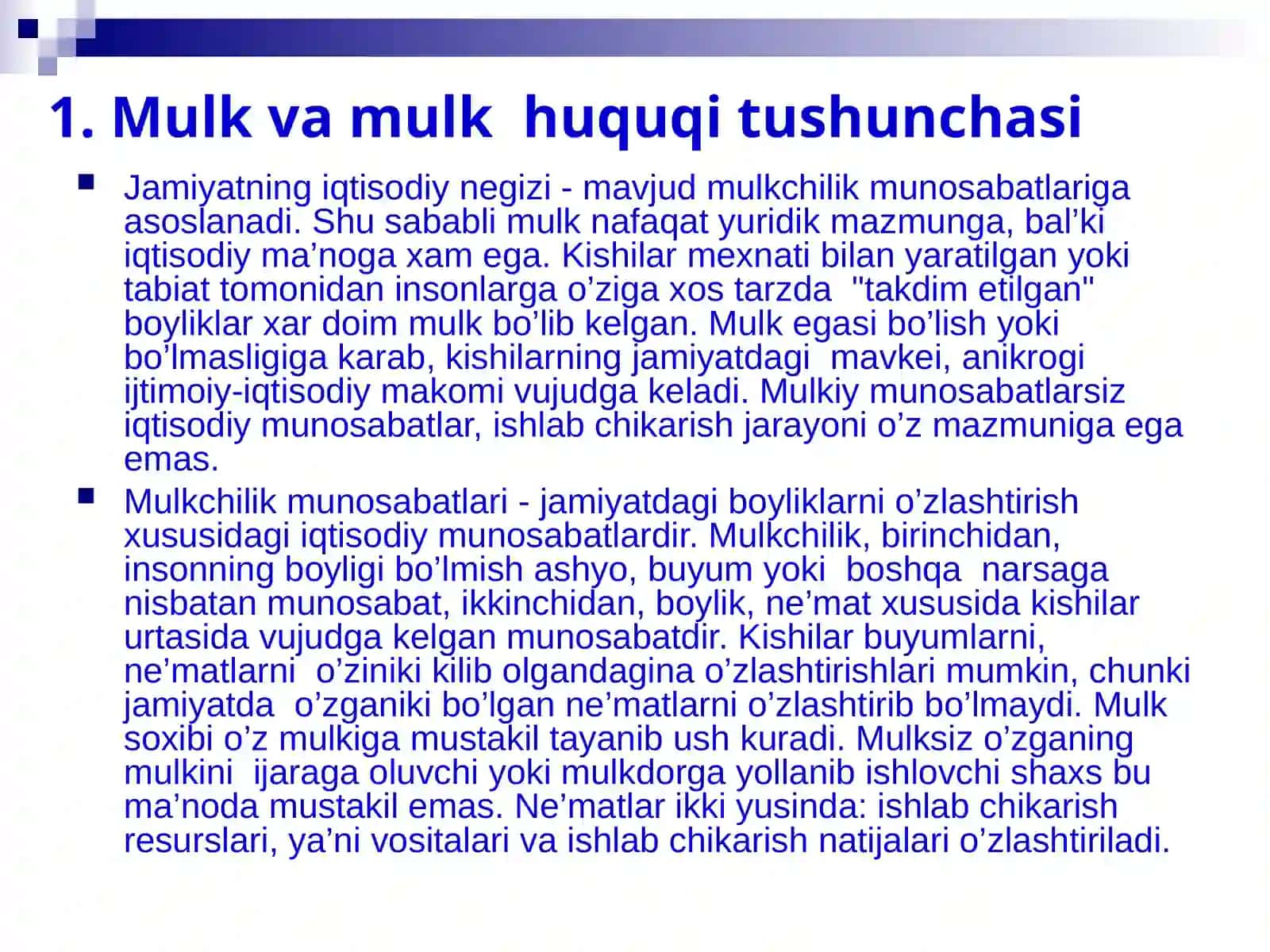 Mulk huquqlari nazariyasi va mulkchilikshakllari rivojlanishining evolyutsiyasi 3