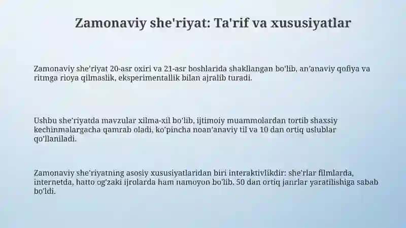 Zamonaviy she'riyat 3