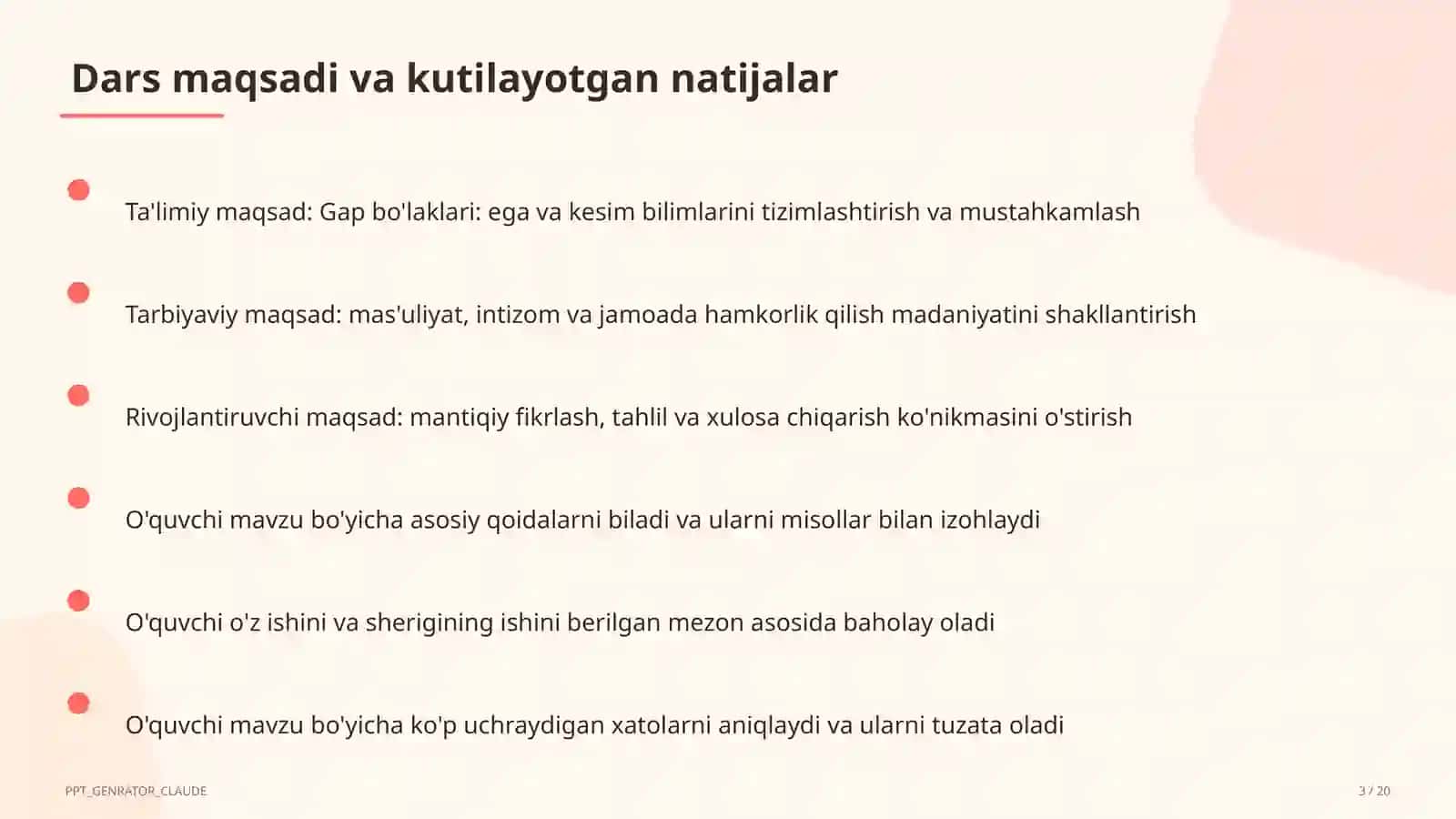Gap bo'laklari: ega va kesim (4-sinf) 3