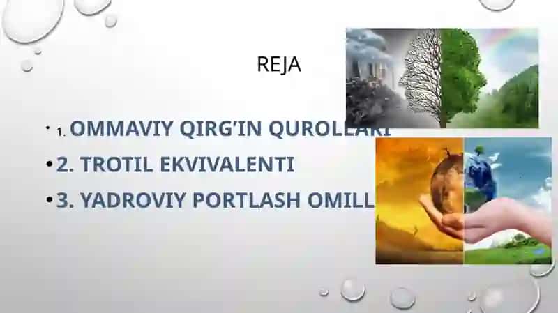 Ommaviy qirg’in qurollarining tasnifi. Jabrlanish o’chog’ining tibbiy taktik tavsifi. Yo’qotishlar. yadroviy qurol. Trotil ekvivalenti. Yadroviy portlash omillari 3