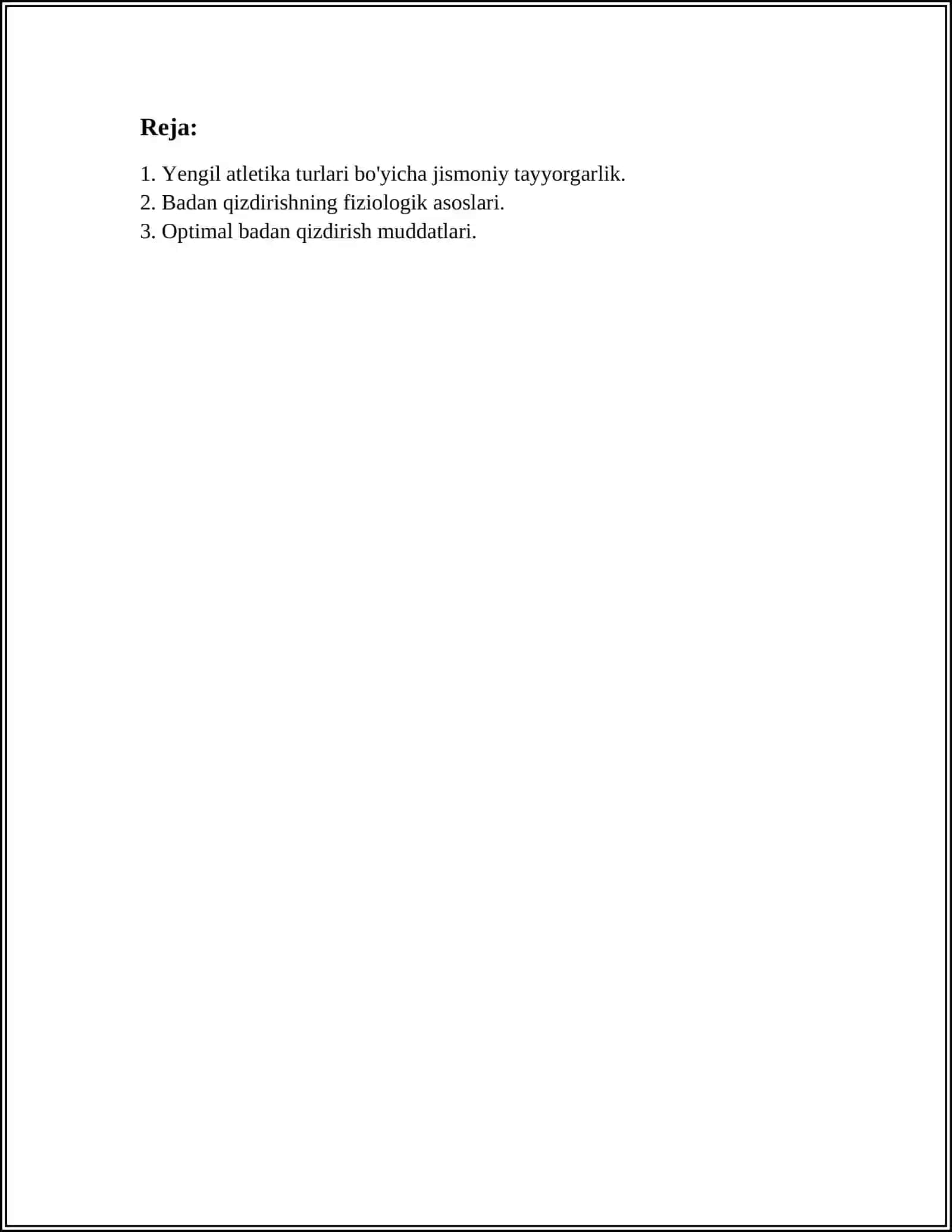 YENGIL ATLETIKA MASHGʻULOTLARI UCHUN OPTIMAL BADAN QIZDIRISH MASHQLARI TIZIMINI ISHLAB CHIQISH 3