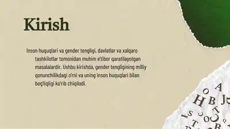 Inson huquqlari gender tengligi masalalari va uning milliy qonunchilikdagi tahlili 3