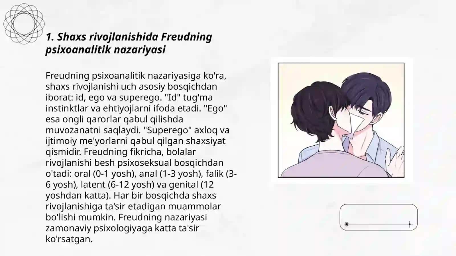 Shaxs rivojlanishiga psixoanalitik yondashuv (Z.Freyd, A.Freyd, M.Klyayn) 3