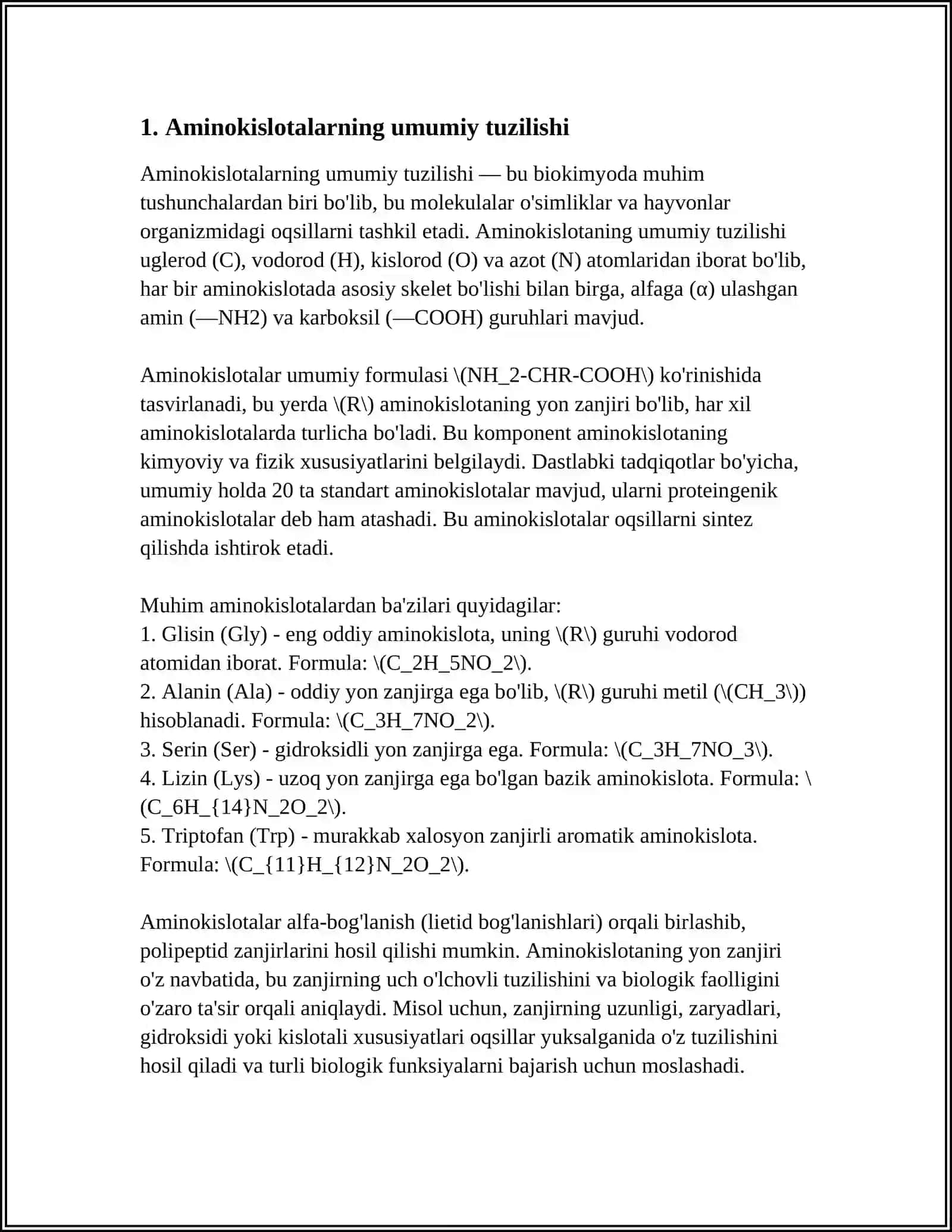 AMINOKISLOTALAR VA ULARNING TIBBIY BIOLOGIK AHAMIYATI 3