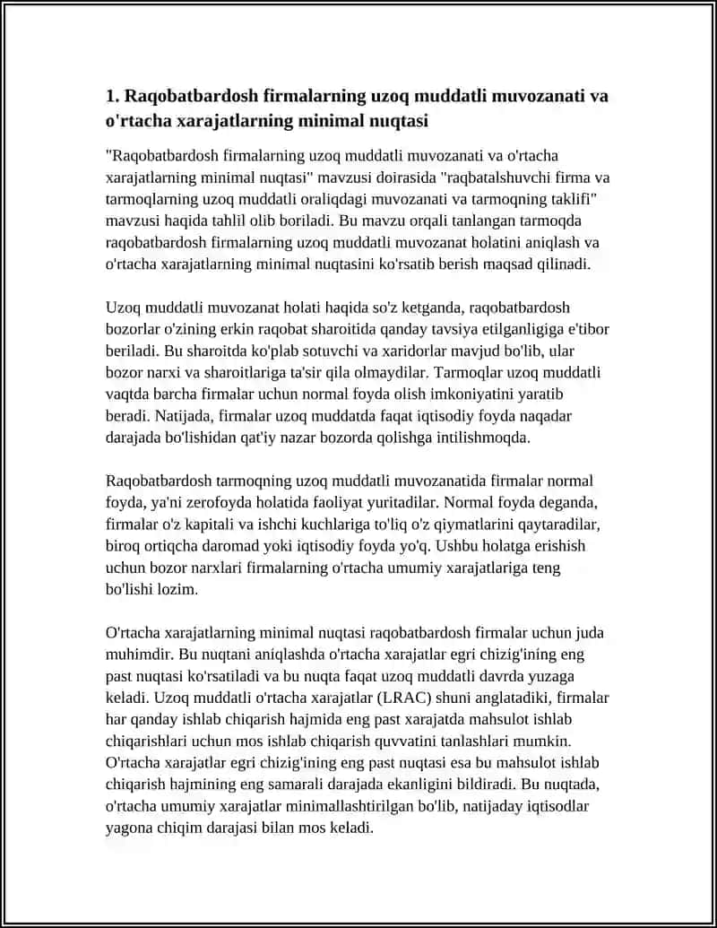 RAQOBATLASHUVCHI FIRMA VA TARMOQNING UZOQ MUDDATLI ORALIQDAGI MUVOZANATI VA TARMOQNING TAKLIFI 3