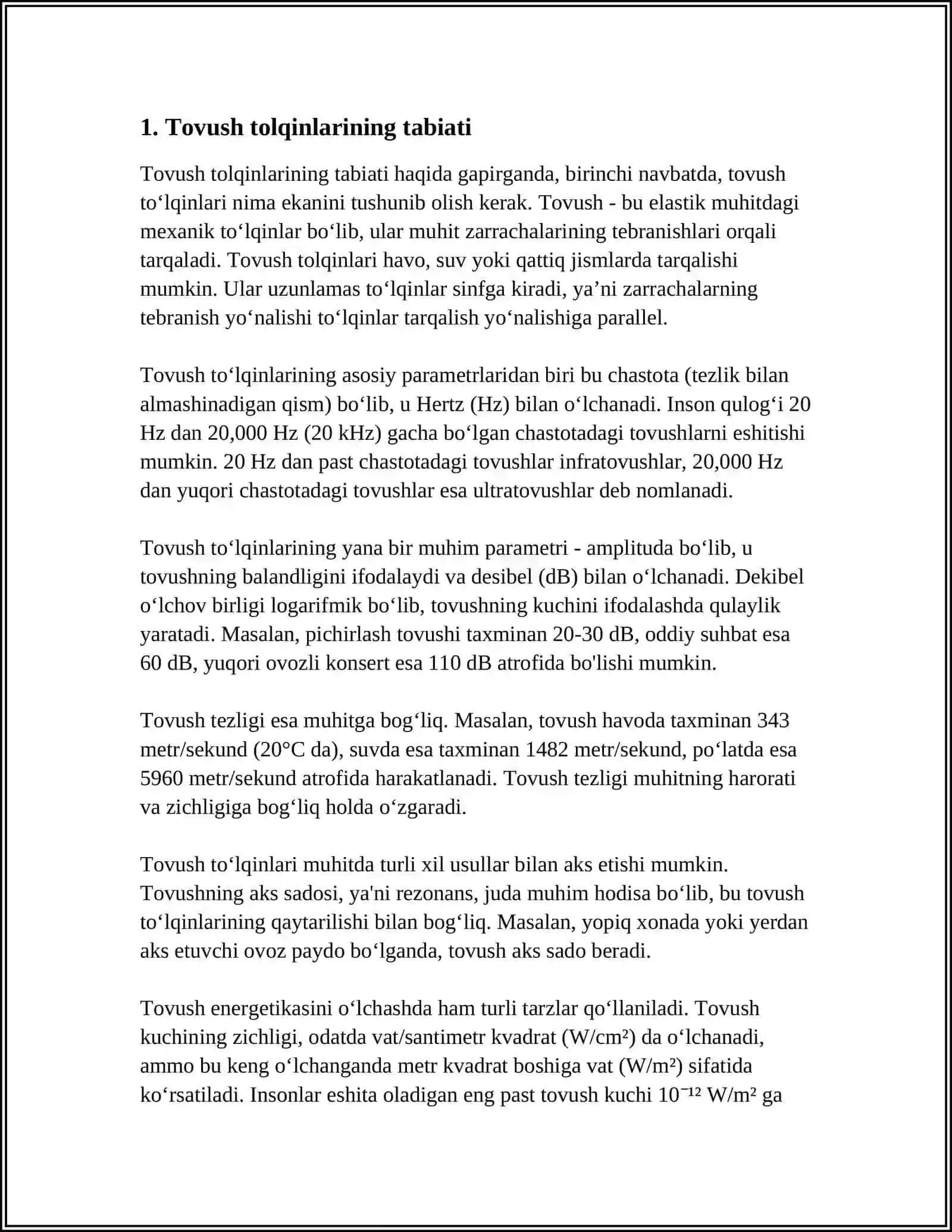 MUSTAQIL ISH Mavzu: TOVUSH TULQINLARI 3