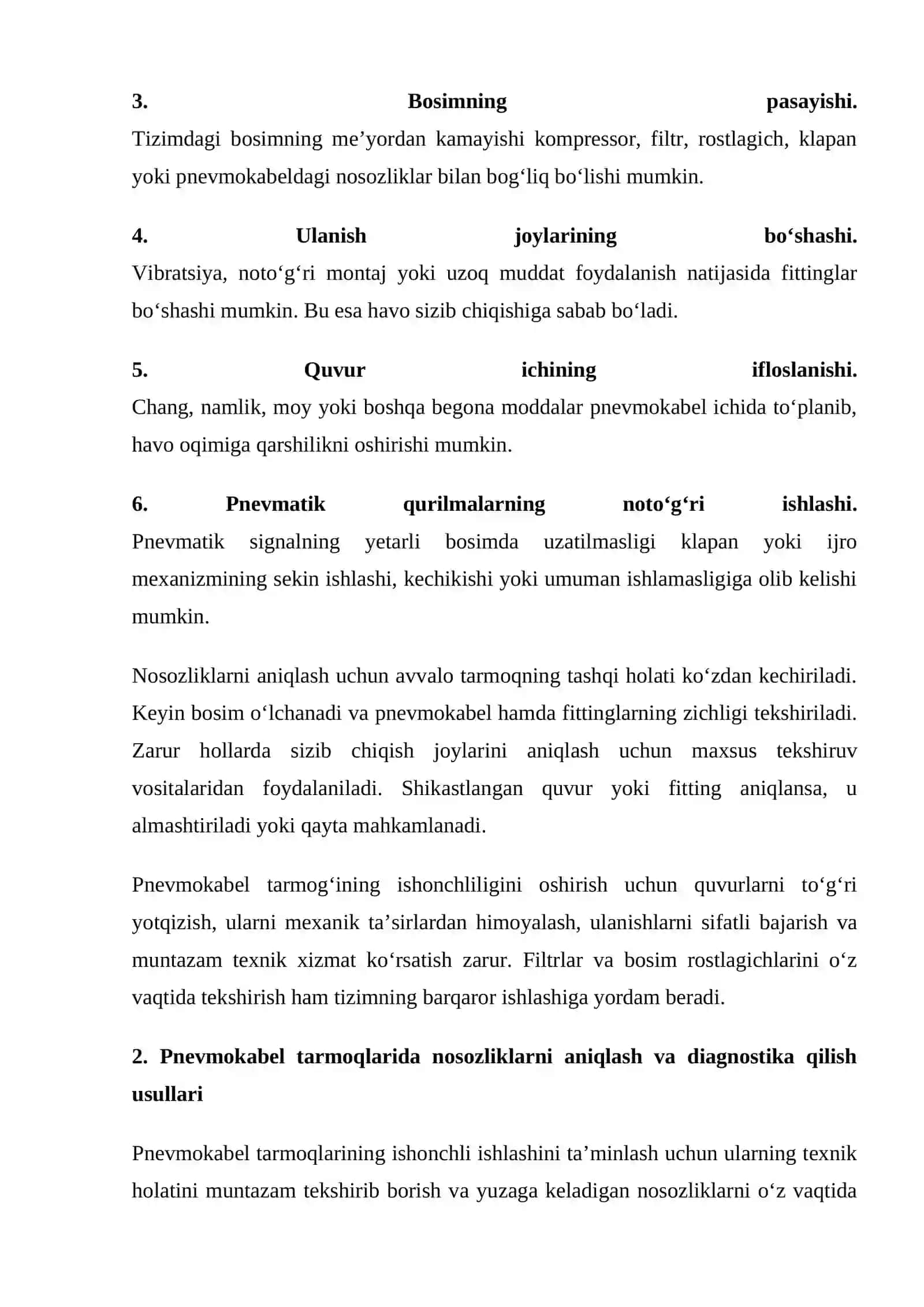 Pnevmokabel tarmoqlarida nosozliklarni aniqlash va bartaraf etish usullari mustaqil ish 3