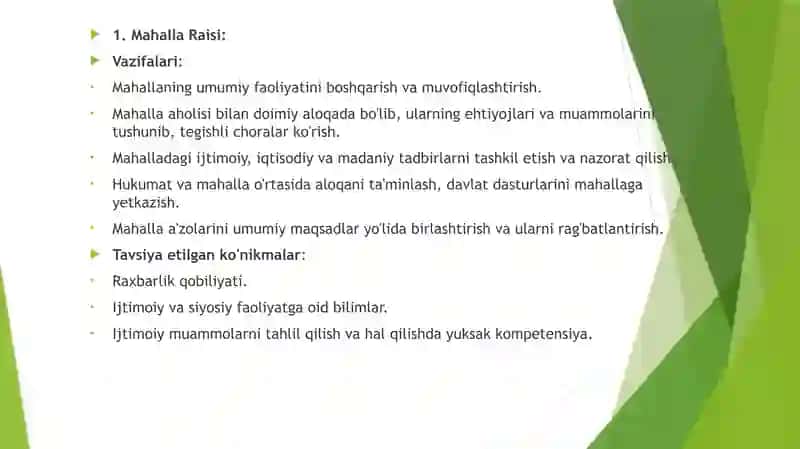 Mahalla yettiligi kimlar va ularning vazifalari 3