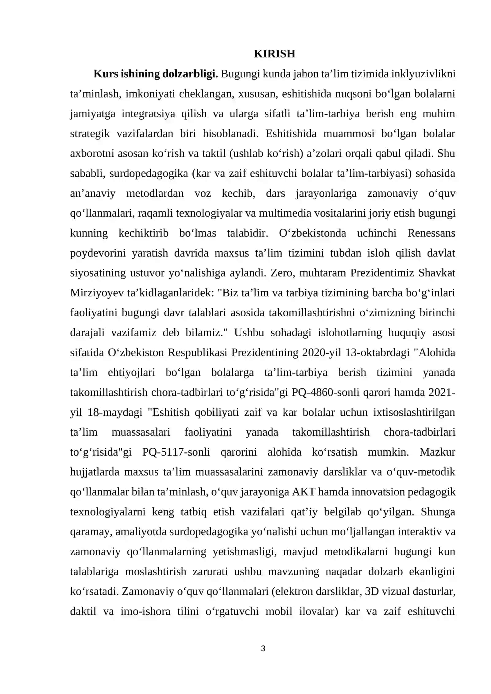 SURDOPEDAGOGIKADA ZAMONAVIY OʻQUV QOʻLLANMALARDAN FOYDALANISHNING NAZARIY ASOSLARI KURS ISHI 3
