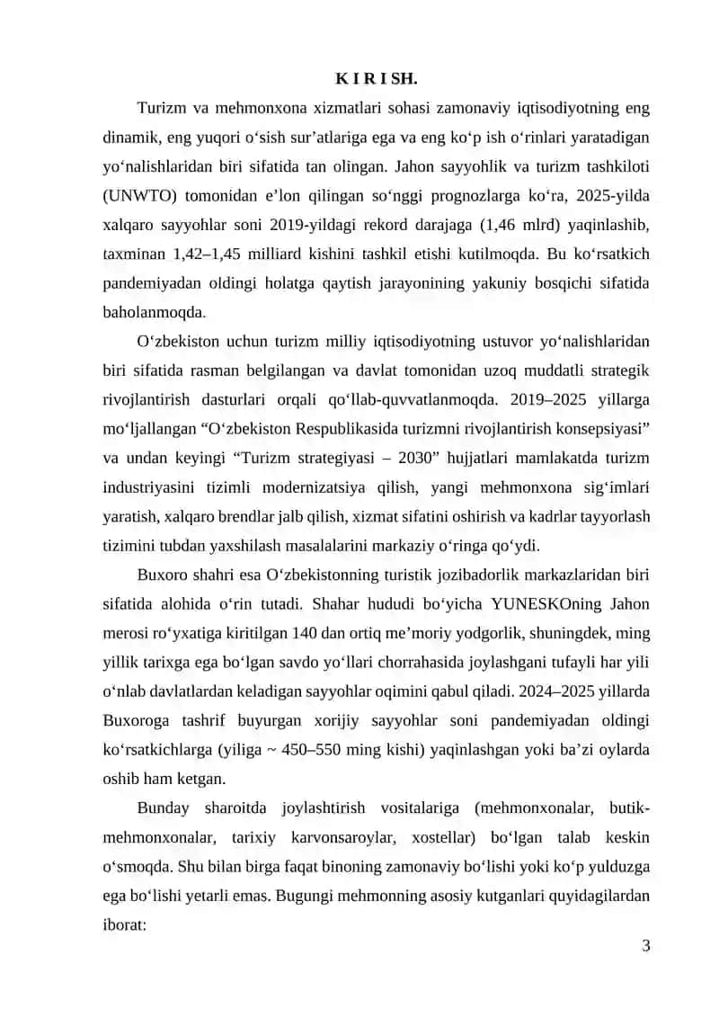 Hotel Muhayyo OK (oilaviy korxona) (Meros Hotel Bukhara). Mehmonxona tarmog'i bitiruv amaliyot hisoboti 3