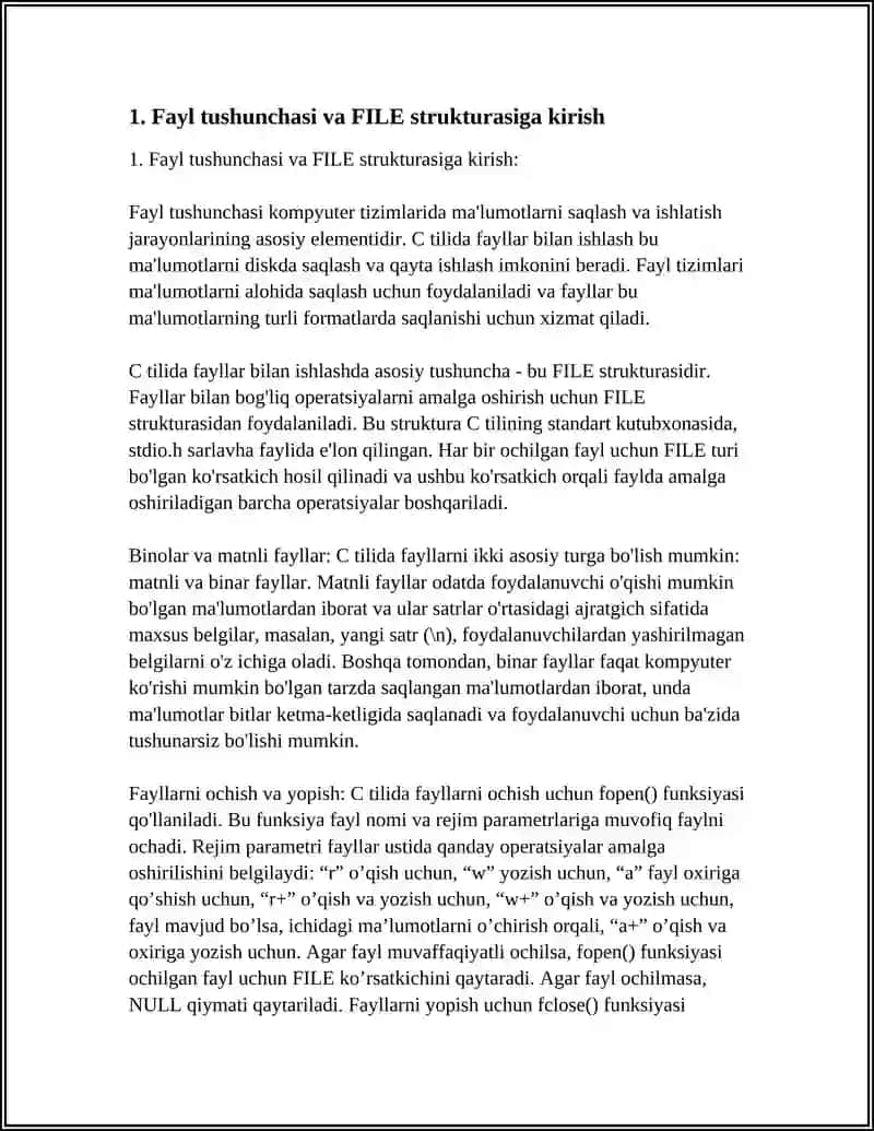 C TILIDA FAYLLAR BILAN ISHLASH FAYL TUSHUNCHASUI MATNLI VA BINAR FAYLLAR 3