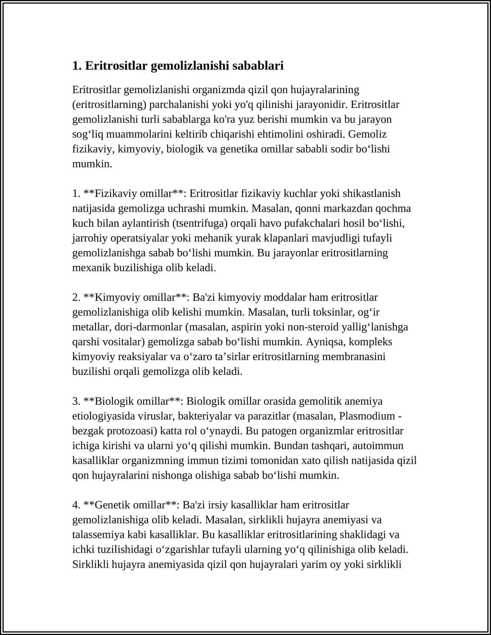ERITSOSITLAR GEMOLIZLANISHI SABABLARI VA ULARNING MOHIYATI. BIOMEMRANALARGA VA HUJAYRALARDA HAR XIL MODDALAR ERITMALARNING TAʼSIRI 3