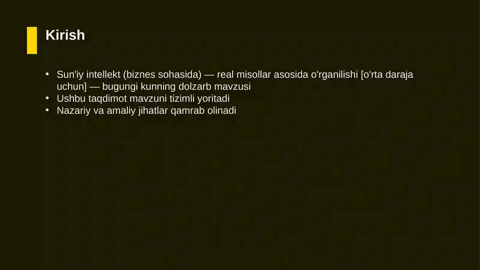 Sun'iy intellekt (biznes sohasida) — real misollar asosida o'rganilishi [o'rta daraja uchun] 3