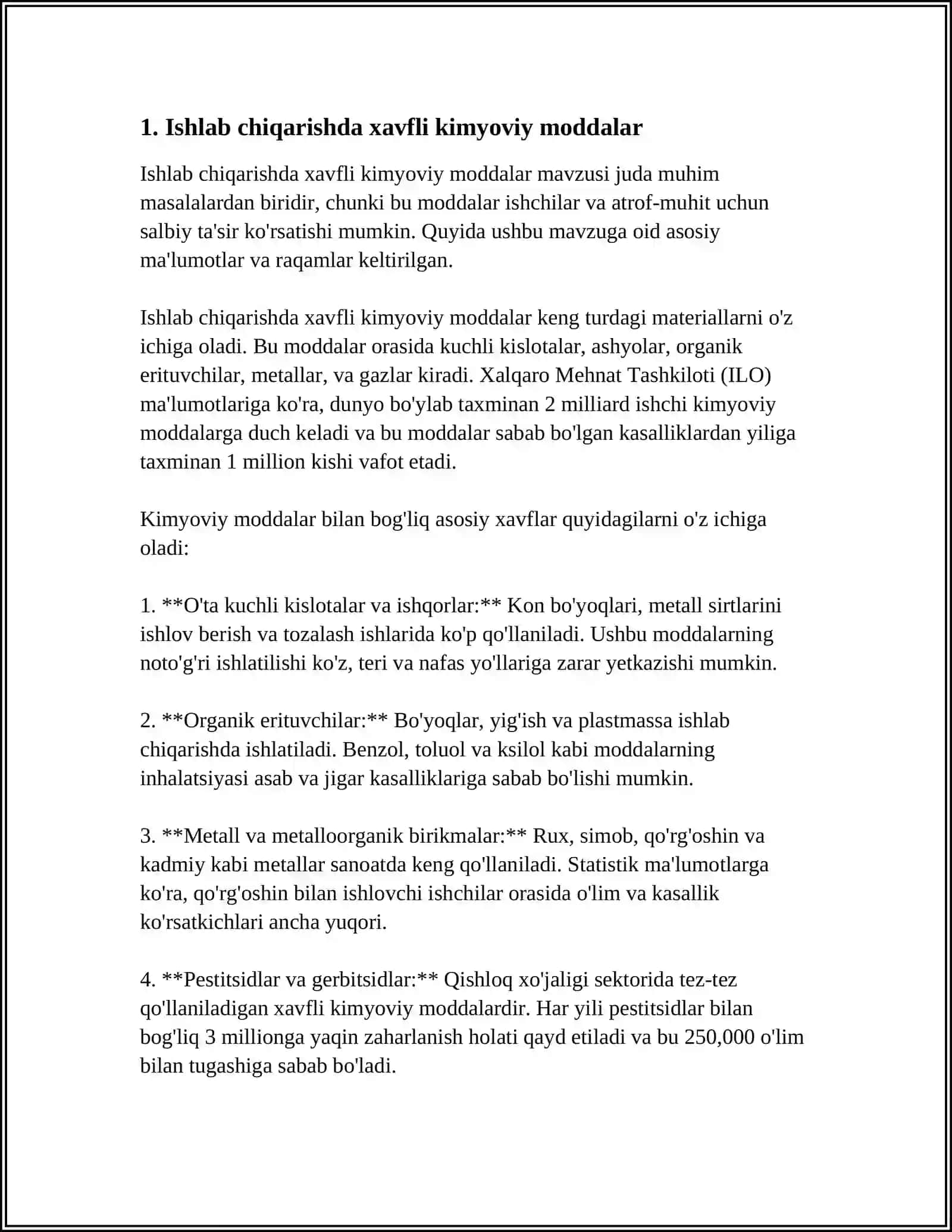 ISHLAB CHIQARISHDA XAVFLI VA ZARARLI OMILLAR, ULARNING INSON ORGANIZMIGA TA'SIRI 3