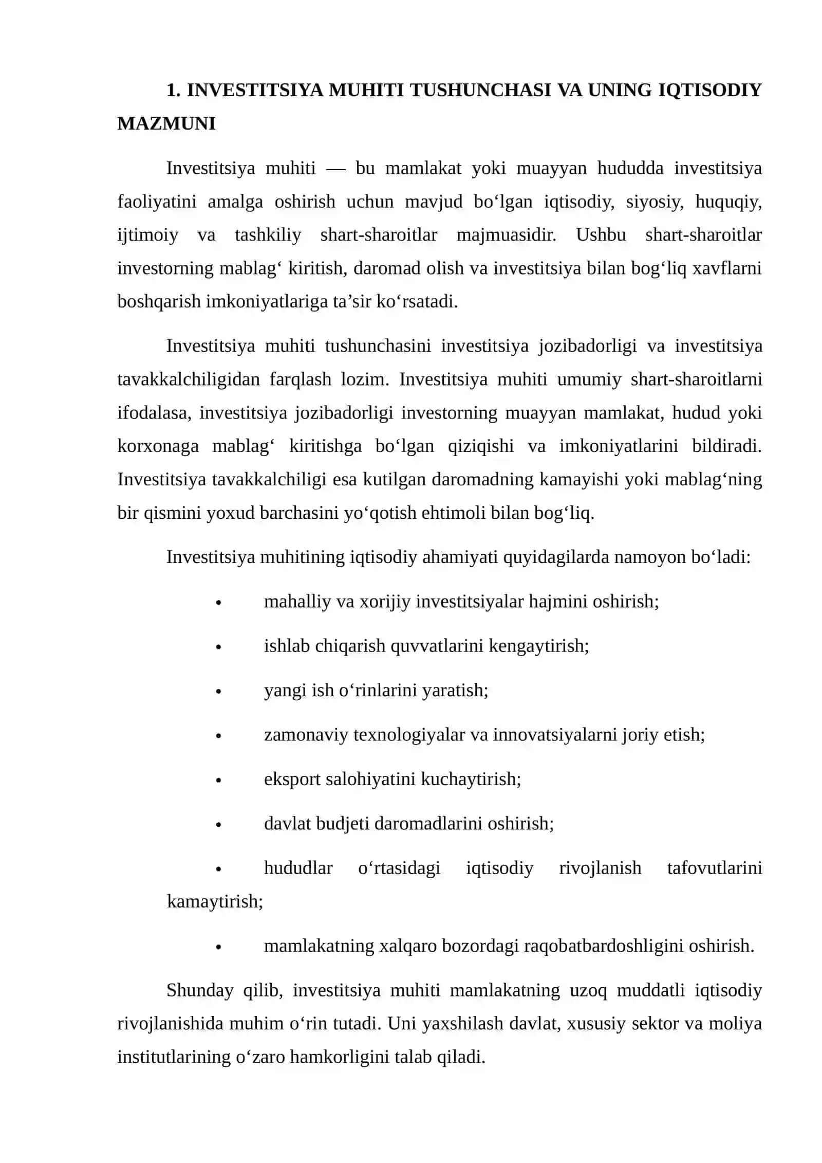 Investitsiya muhiti tushunchasi va unini baholash ko‘rsatkichlari 3