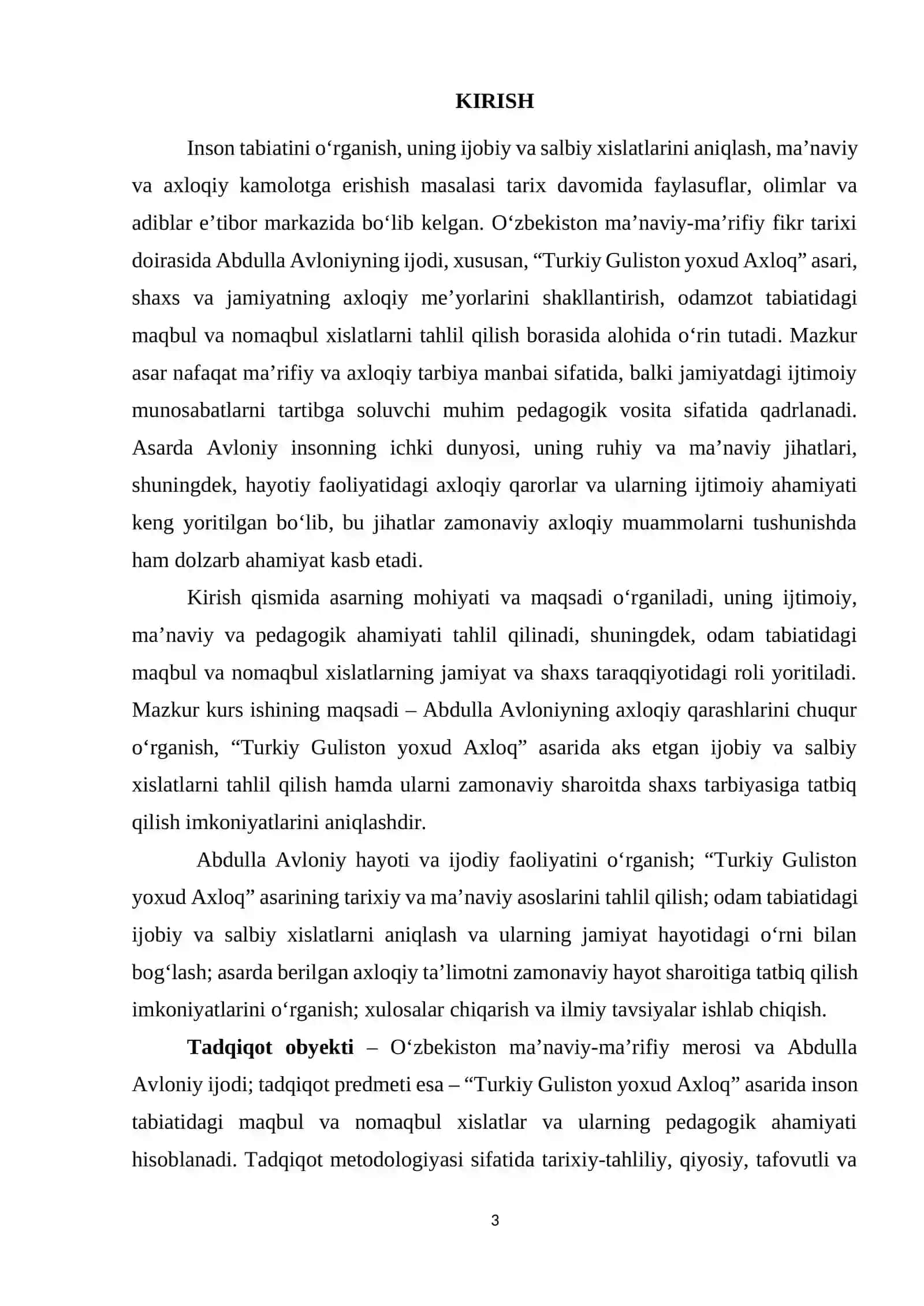 Abdulla Avloniy "Turkiy guliston yoxud axloq" asarida odamzot tabiatidagi maqbul va nomaqbul xislatlar 3