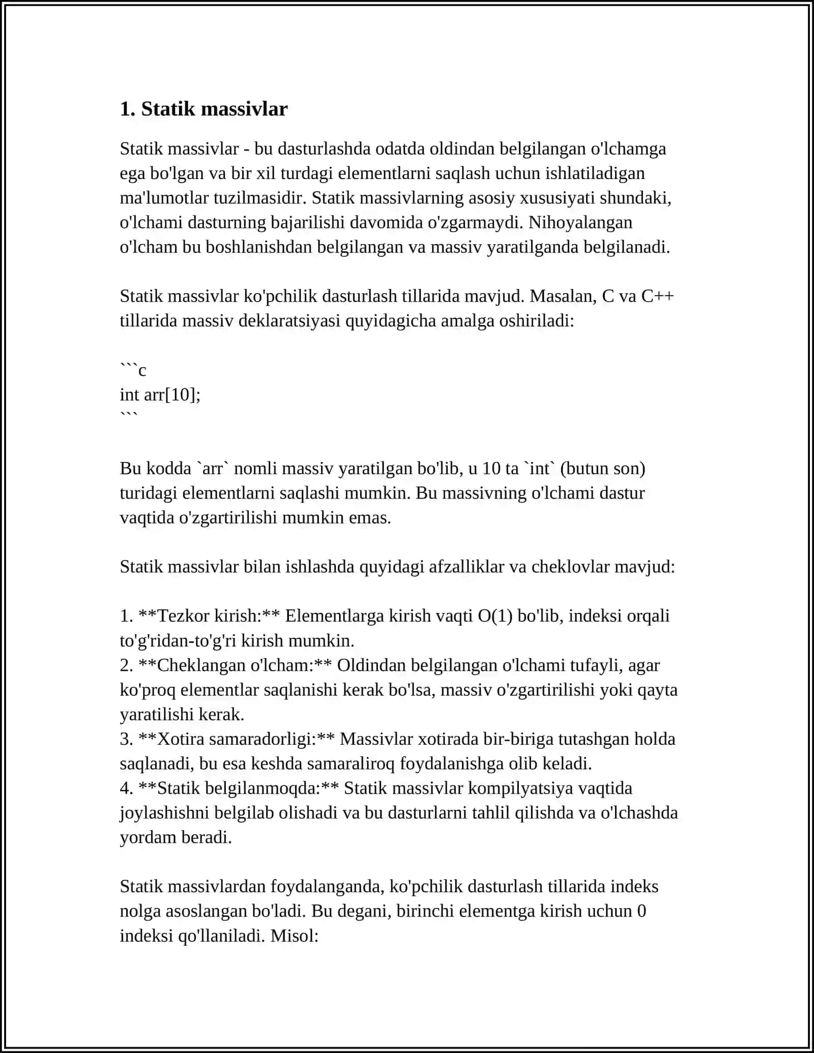 STATIK VA DINAMIK MASSIVLAR 3