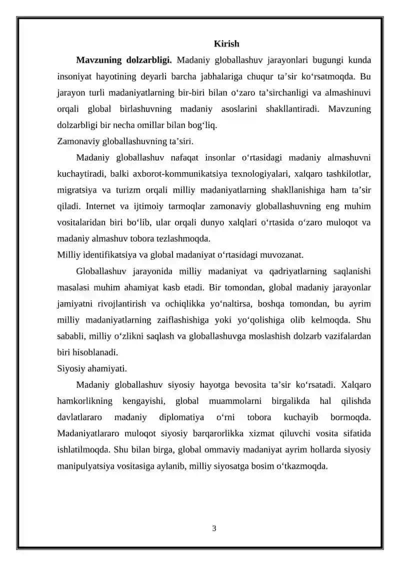 Madaniy globallashuv jarayonlarining mohiyati va jamiyat siyosiy hayotidagi ahamiyati 3