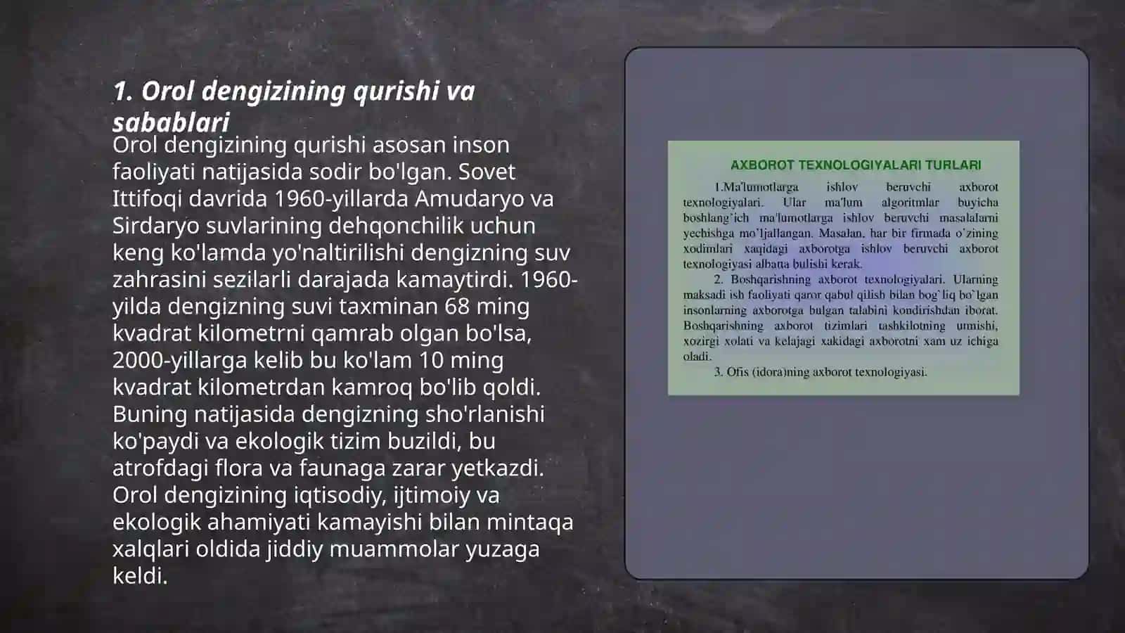 orol dengizi va orol boʻyi hududining ekalogik muomolari va uning oldini olish 3
