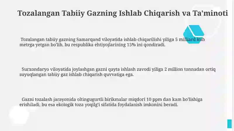 Tozalangan Tabiiy Gazning Ishlab Chiqarish va Ta'minoti 3
