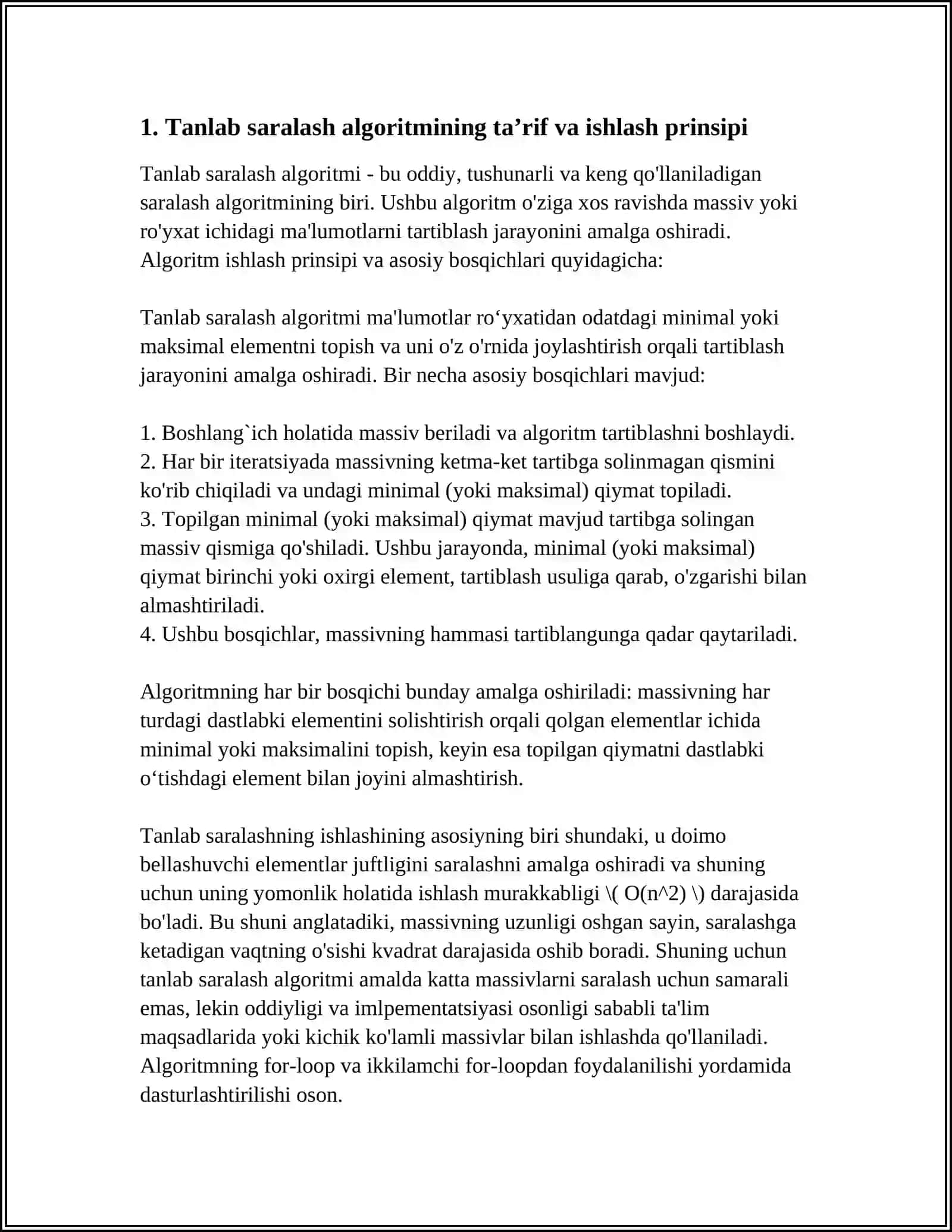 TANLAB SARALASH ALGARITMI 3