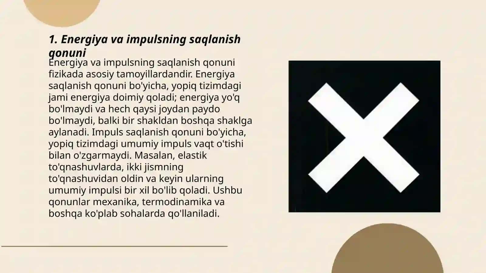 Energiya va impulsning saqlanish qonuni. Mexanik ish. Konservativ kuchlarning xususiyatlari 3
