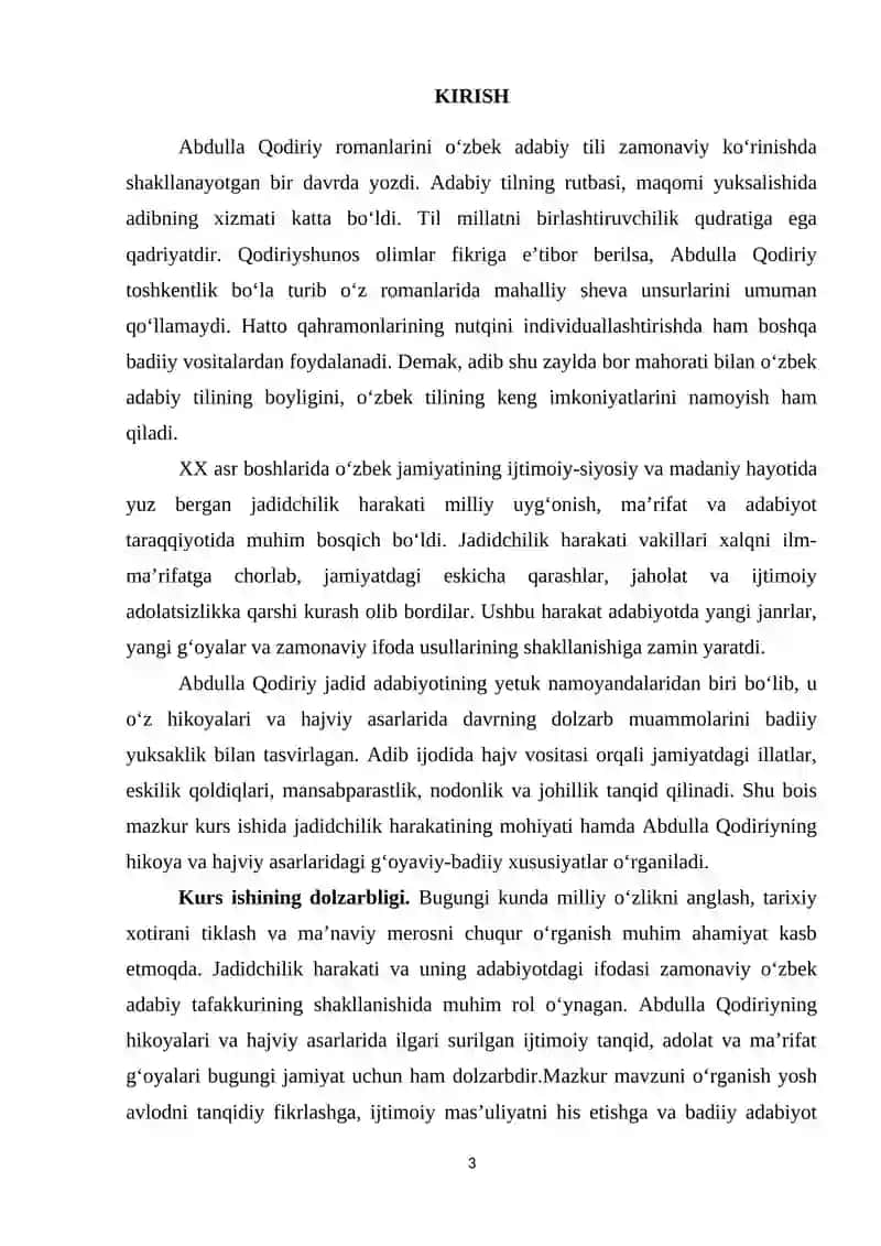 JADIDCHILIK VA ABDULLA QODIRIY HIKOYALARI. HAJVIY ASARLARI 3