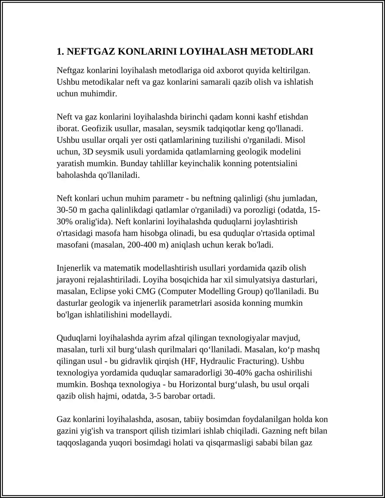 NEFTGAZ KONLARI ISHLASH BOʻYICHA LOYIHANI HAL QILINAYOTGAN MUAMMOLARINI OPTIMALLASHTIRISH 3