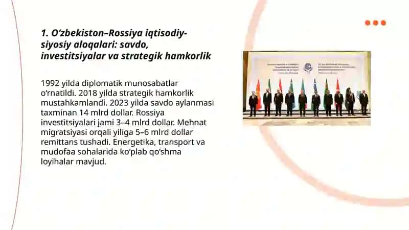 Oʻzbekistonning Mustaqil Davlatlar Hamdoʻstligi davlatlari bilan iqtisodiy-siyosiy aloqalari 3