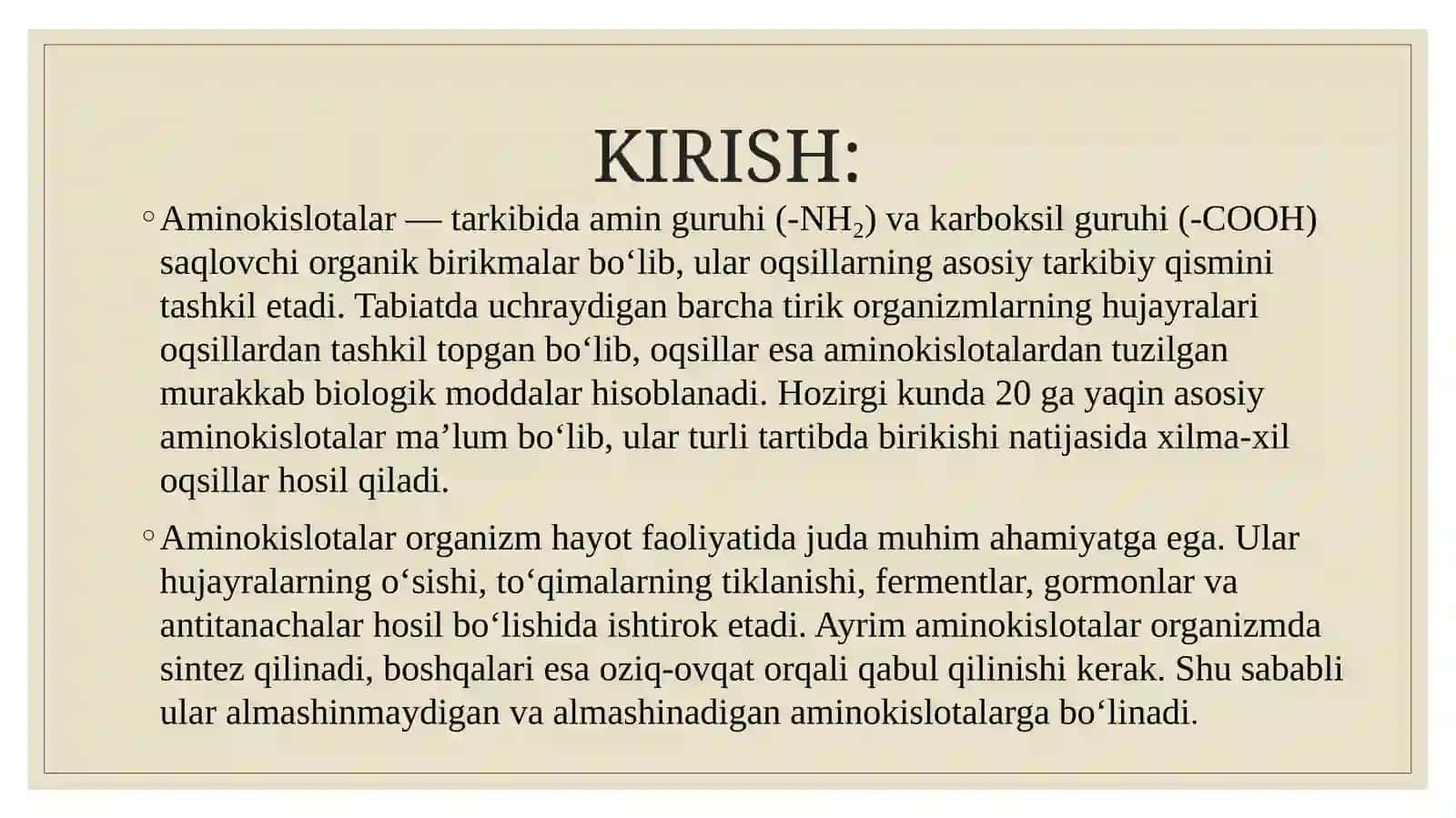 Amina kislotalar xossalar 3