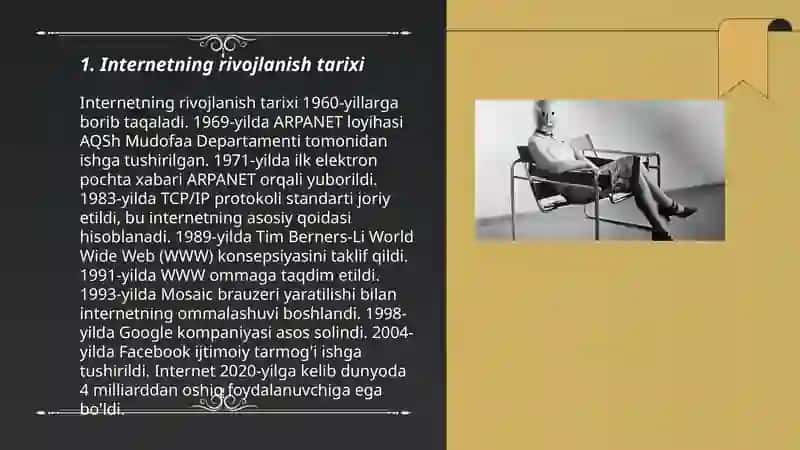 Internetning zamonaviy xizmatlari intemetning rivojlanish tarixi internetdan masofaviy talimda foydalanish 3