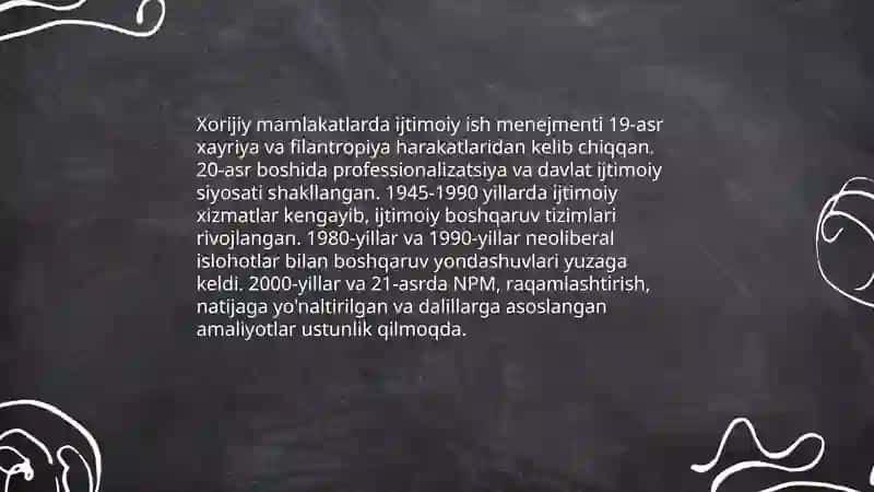 Xorijiy mamlakatlarda ijtimoiy ish menejmentining tarixiy rivojlanishi 3