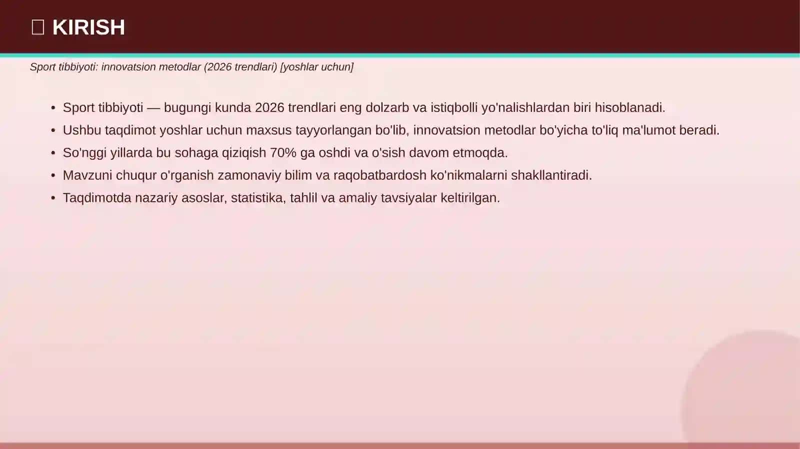 Sport tibbiyoti: innovatsion metodlar (2026 trendlari) [yoshlar uchun] 3
