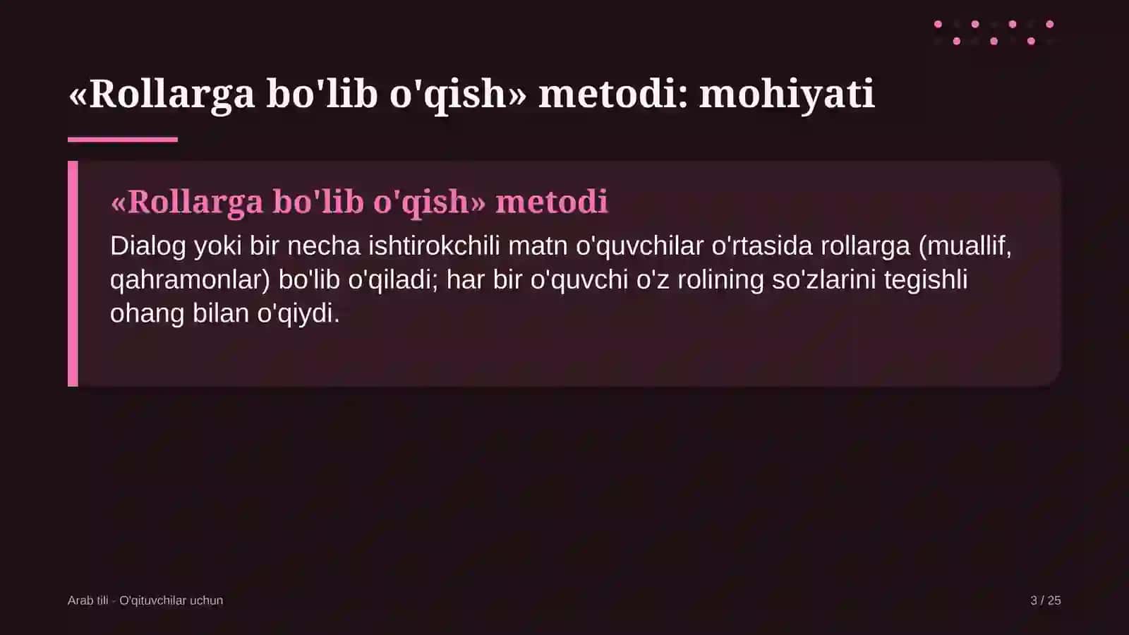 arab tili darslarida rollarga bo'lib o'qish metodidan foydalanish 2932 3